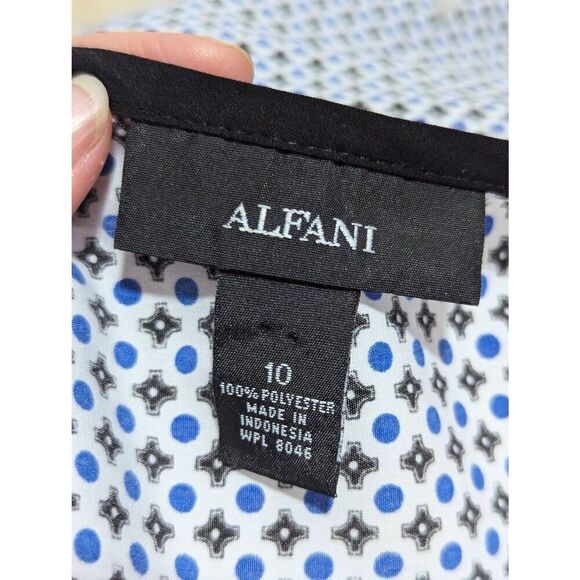 Alfani Women's Black & White Blue Abstract Pattern Short-Sleeve Shift Dress Size - Picture 2 of 6